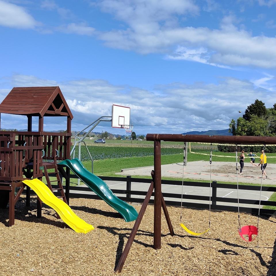 Playground, basketball and volleyball at Julians Berry Farm