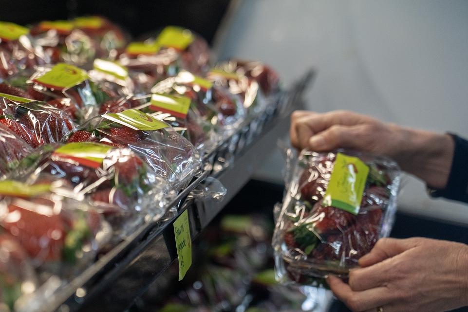 Fresh strawberries in shop
